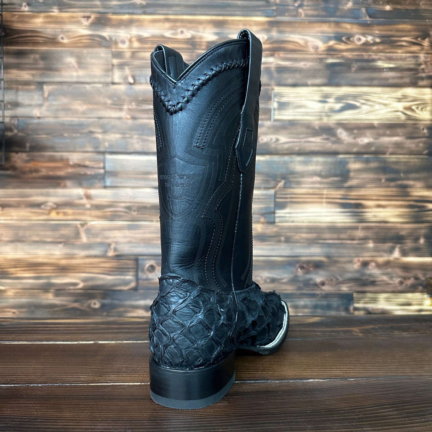Wild West Authentic Inverted Pirarucu Boots - Wide Square Toe Matte Black