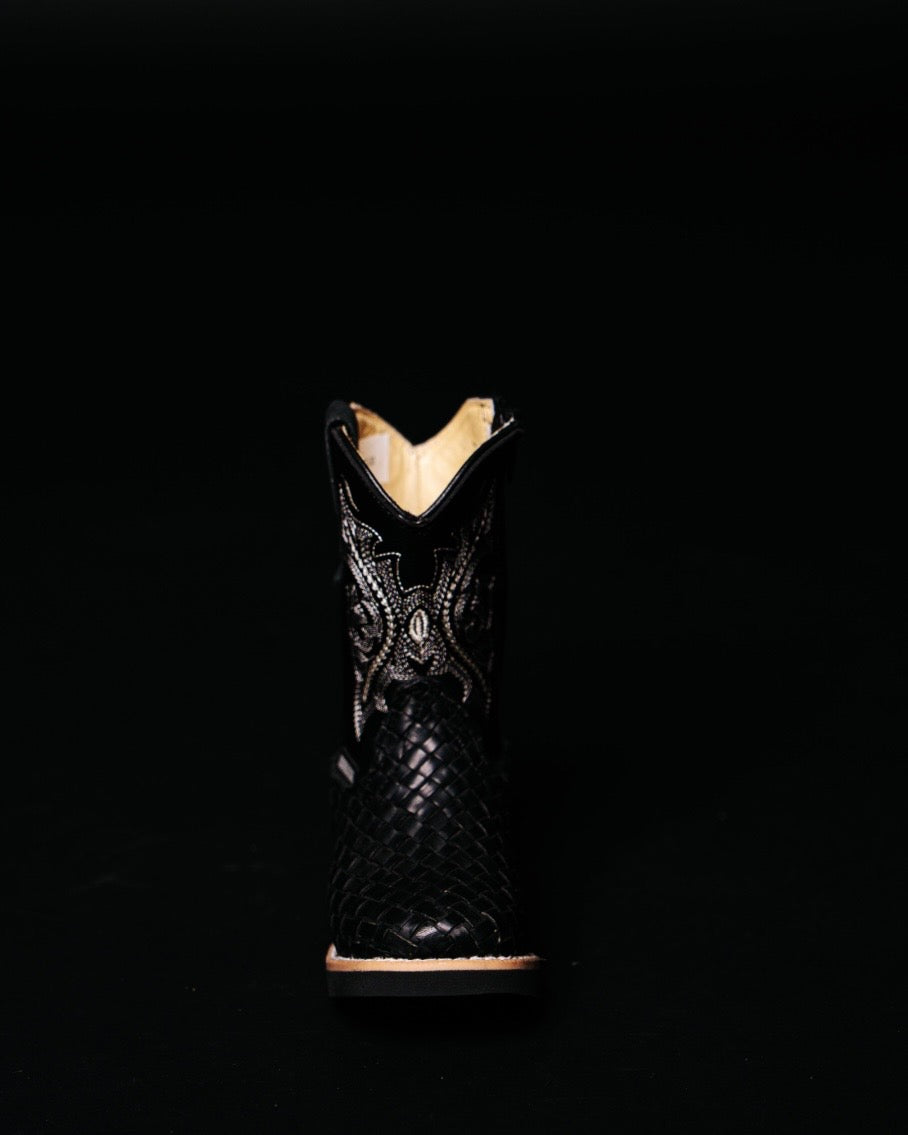 BASKET WEAVE KIDS BOOTS BLACK
