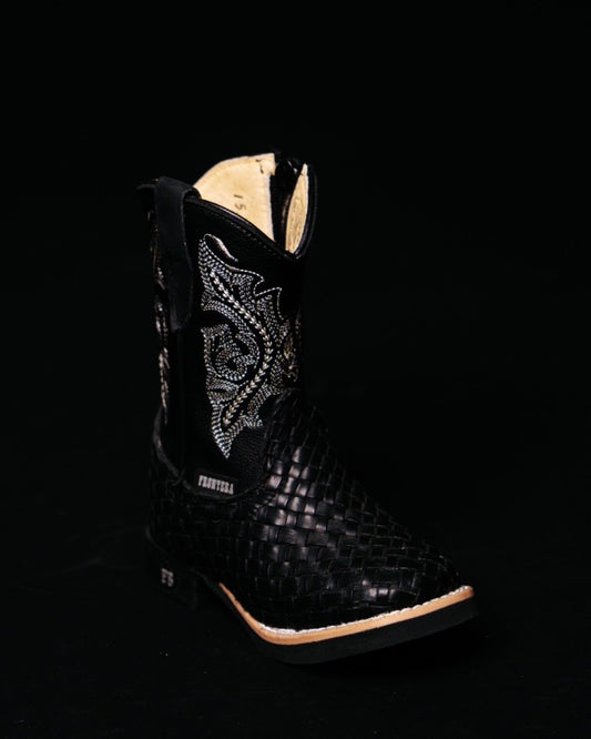 BASKET WEAVE KIDS BOOTS BLACK