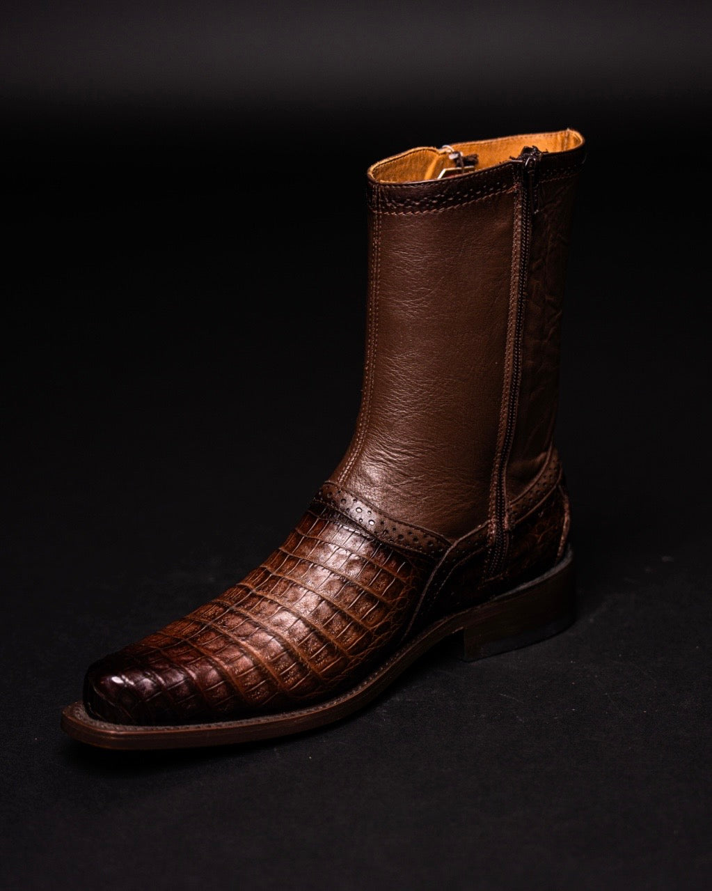 LOS ALTOS CAIMAN BELLY BROWN MILAN ROUND TOE