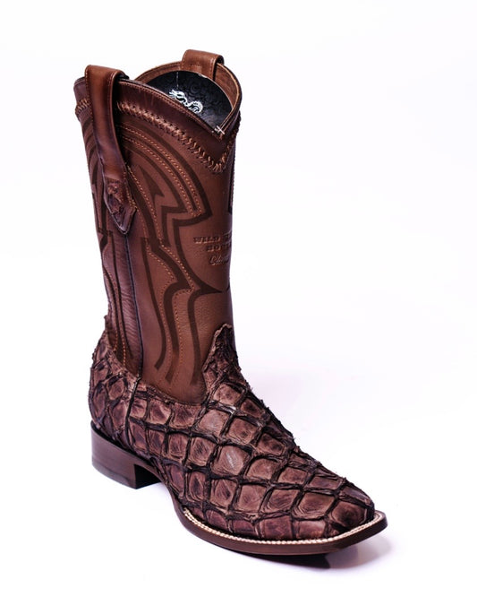 Wild West Authentic Inverted Pirarucu Boots - Wide Square Toe Matte Brown