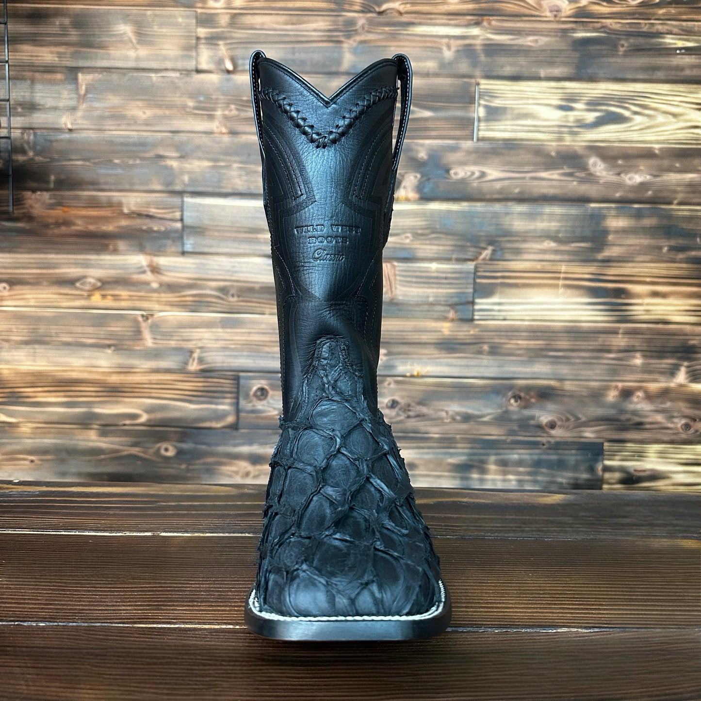Wild West Authentic Inverted Pirarucu Boots - Wide Square Toe Matte Black
