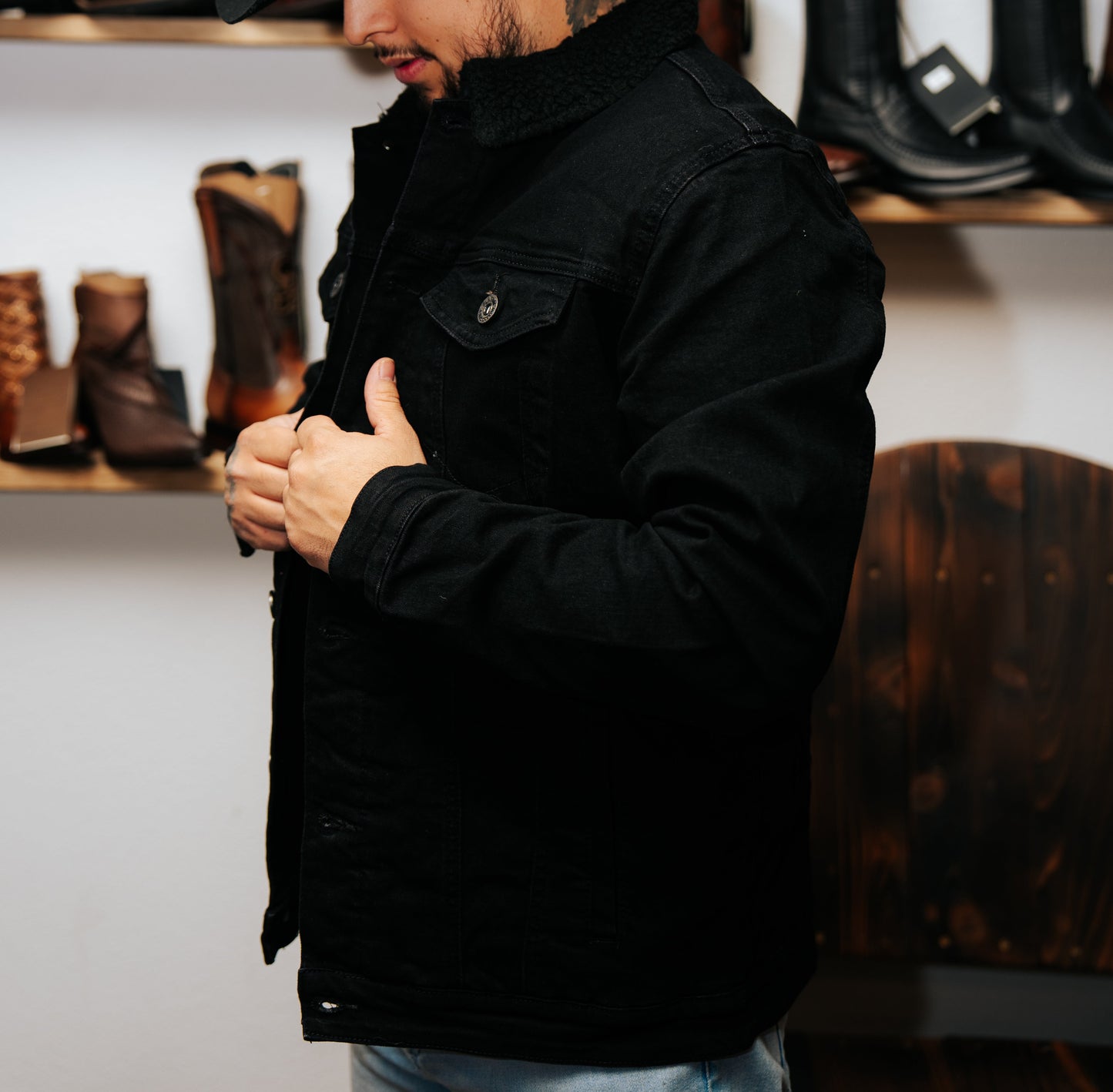 PLATINI MENS BLACK/BLACK JEAN JACKET