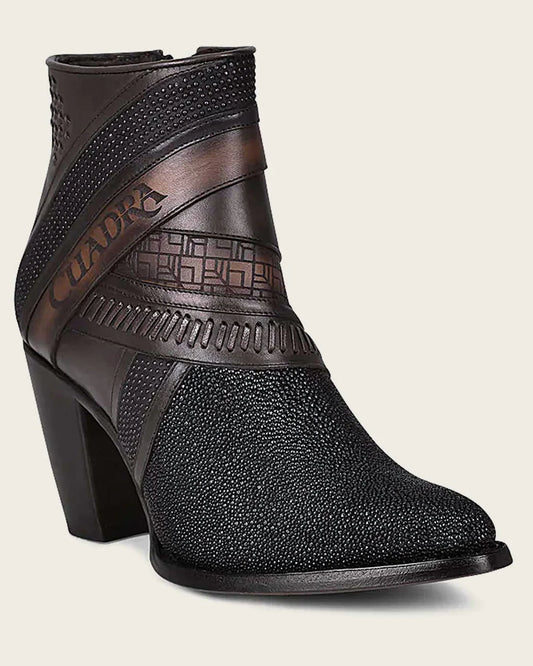 HANDWOVEN EXOTIC STINGRAY LEATHER ANKLE BOOTIE